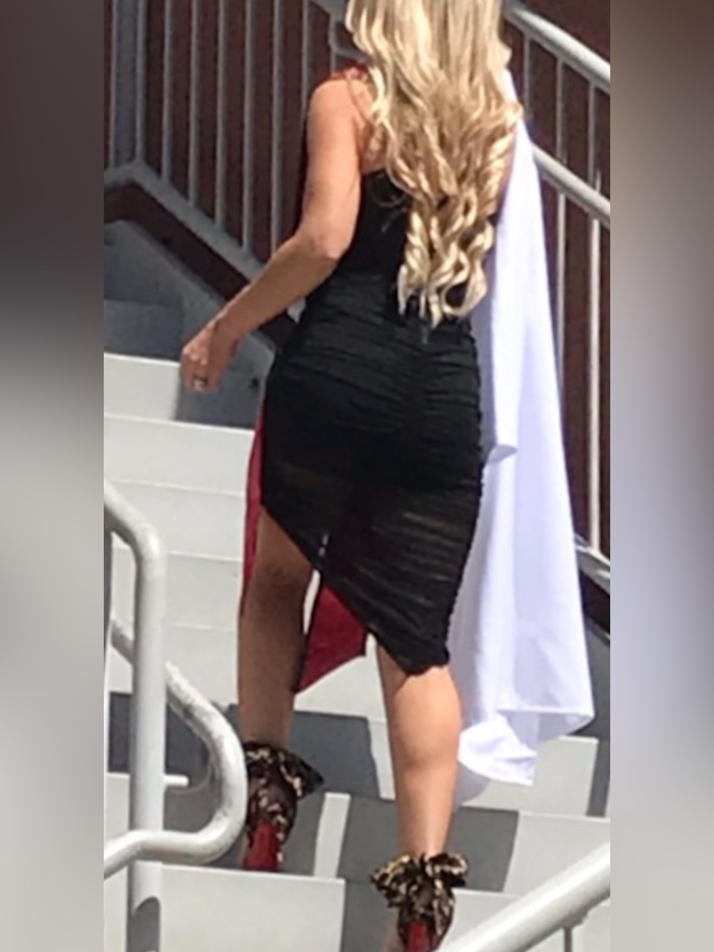 Privileged Black Asymmetrical Ruched Bodycon Dress with Red Accent